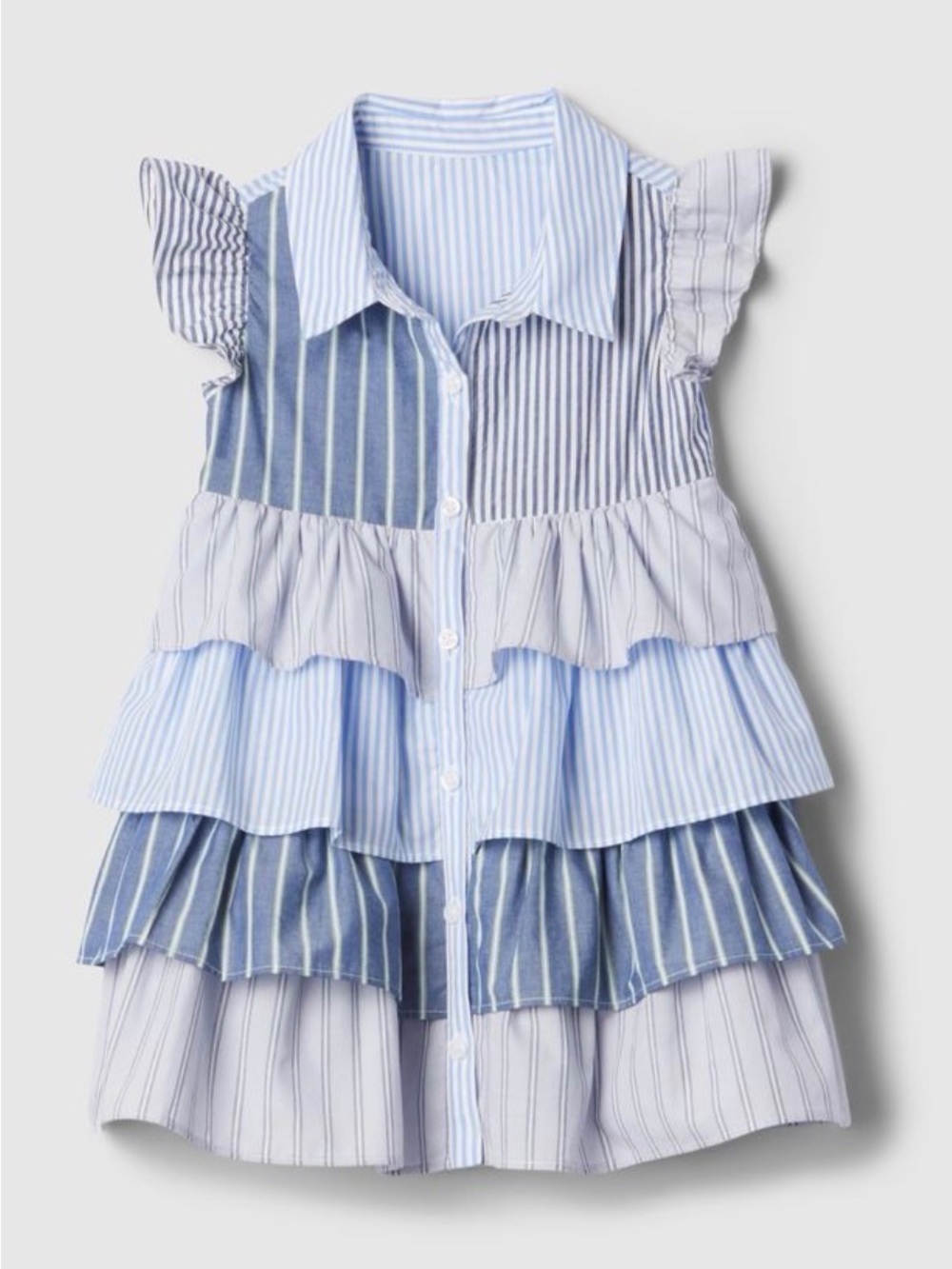 Gap Striped Ruffle Tiered Button-Front Dress - Blue & White size 5